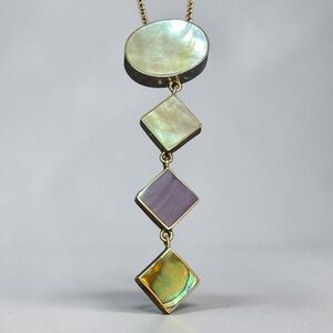 Sterling Silver 2 Sided Inlay Multi-Gemstone w/ Purple Spiny Drop Pendant